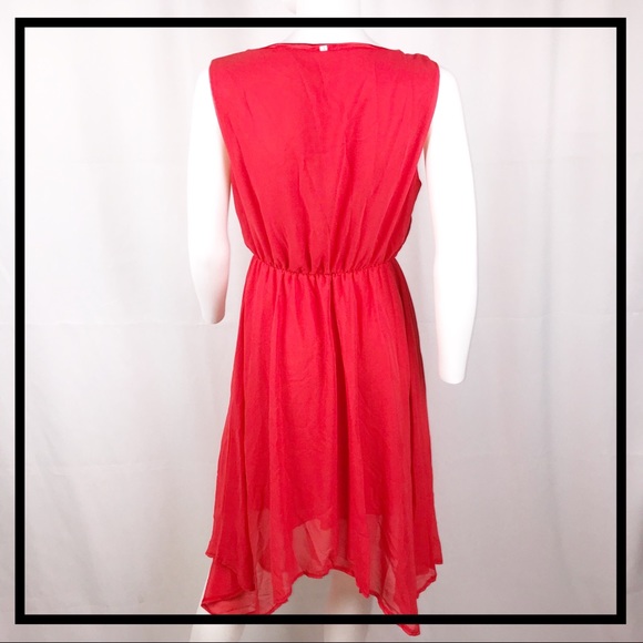 ✨ Watermelon Red, Sleeveless, Flowing Mini Dress - Picture 4 of 5